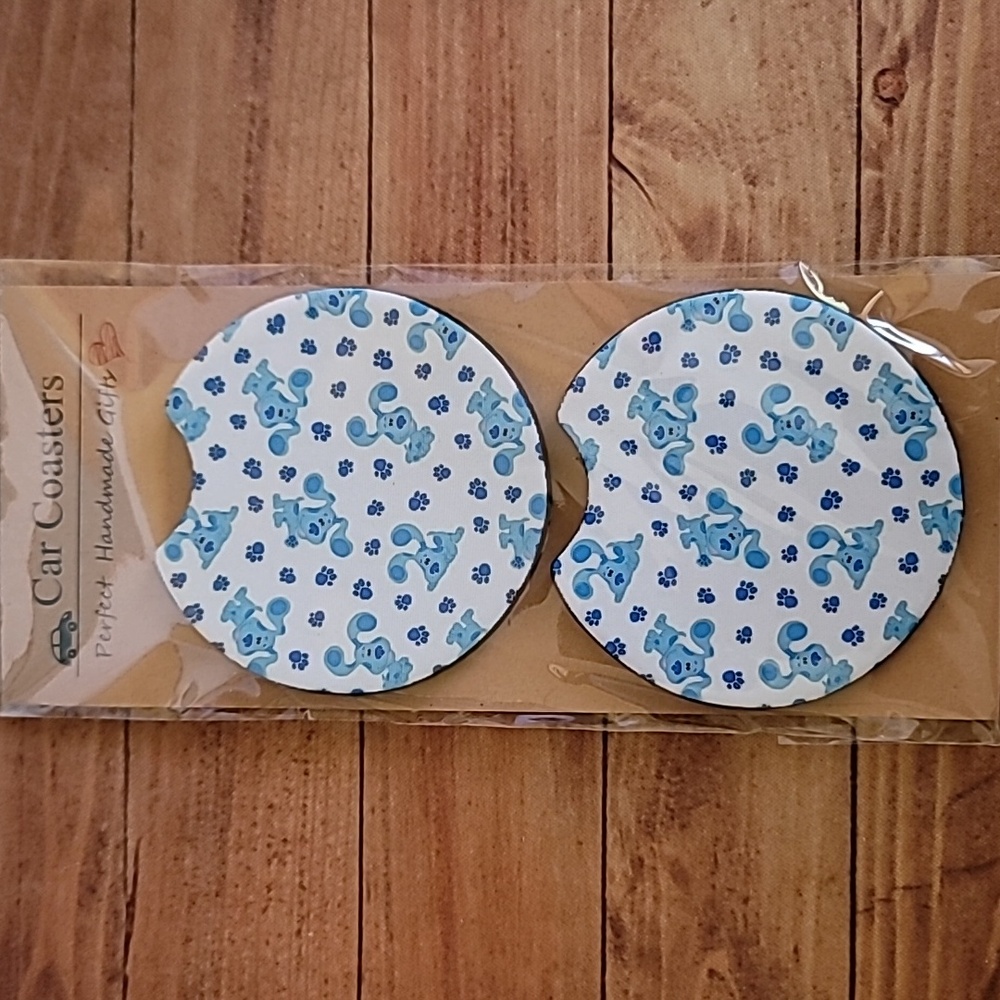 Blue Dog Handmade Reuseable Neoprene Set of 2 Car Coaster